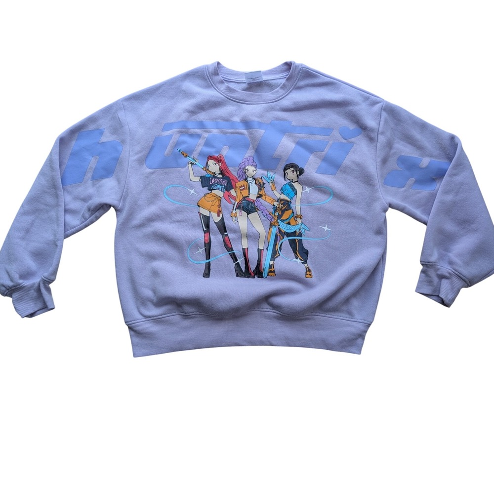 Netflix K-Pop Demon Hunters Purple Graphic Sweatshirt Anime Kids XL 14 Pullover